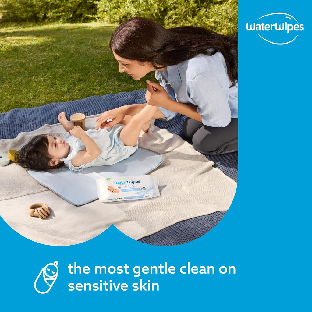 WaterWipes Sensitive+ Newborn & Baby Wipes, 3-In-1 Cleans, Cares, Protects, 99.9% Water, Unscented & Hypoallergenic, 1080 Count (18 Packs)