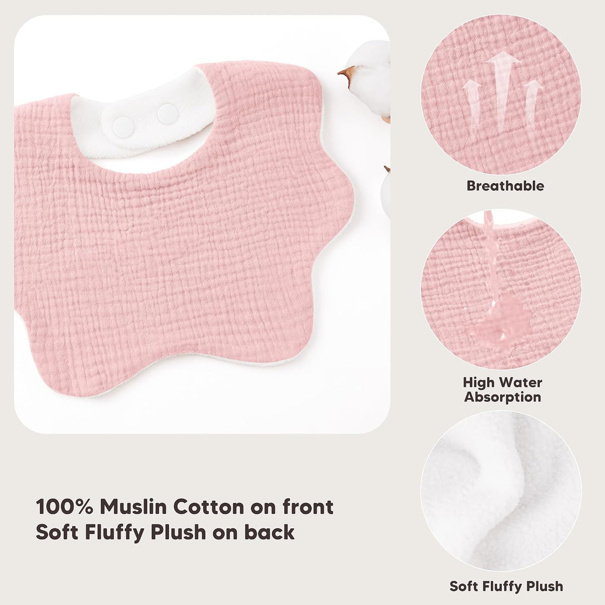 Bearmoss Muslin Baby Bibs for Drooling & Teething Cotton Drool Bib 6 Pack