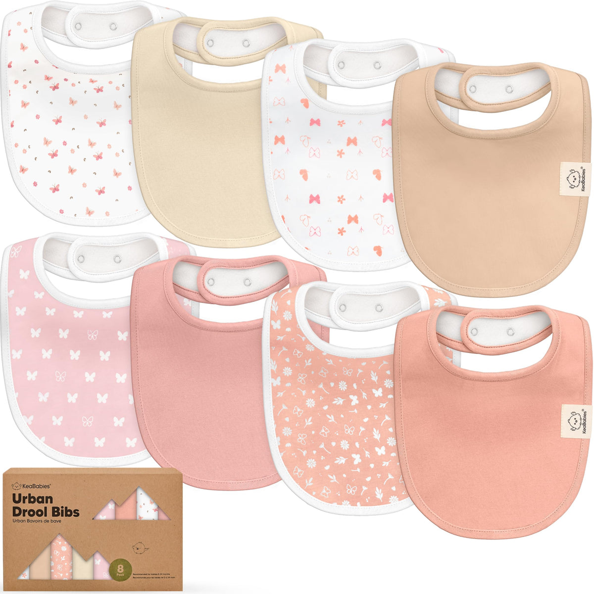 KeaBabies 8-Pack Organic Baby Bibs for Drooling and Teething (Sweet Charm)