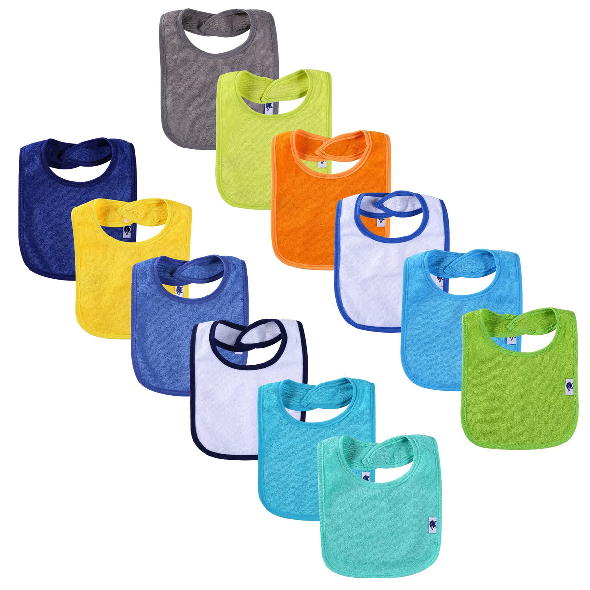 12 Pack Terry Drool Cotton Bibs, Unisex Baby Bibs with Fiber Filling Waterproof for Feeding, Teething, Drooling