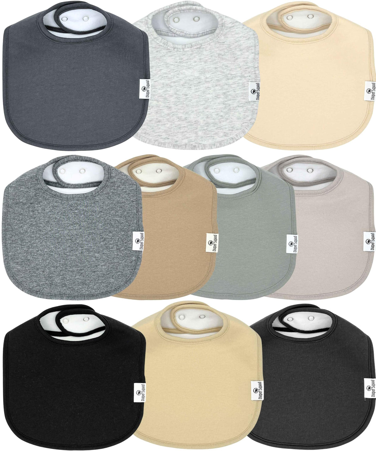 Diaper Squad 10-Pack Organic Cotton Baby Bibs for Baby Boy, Girl