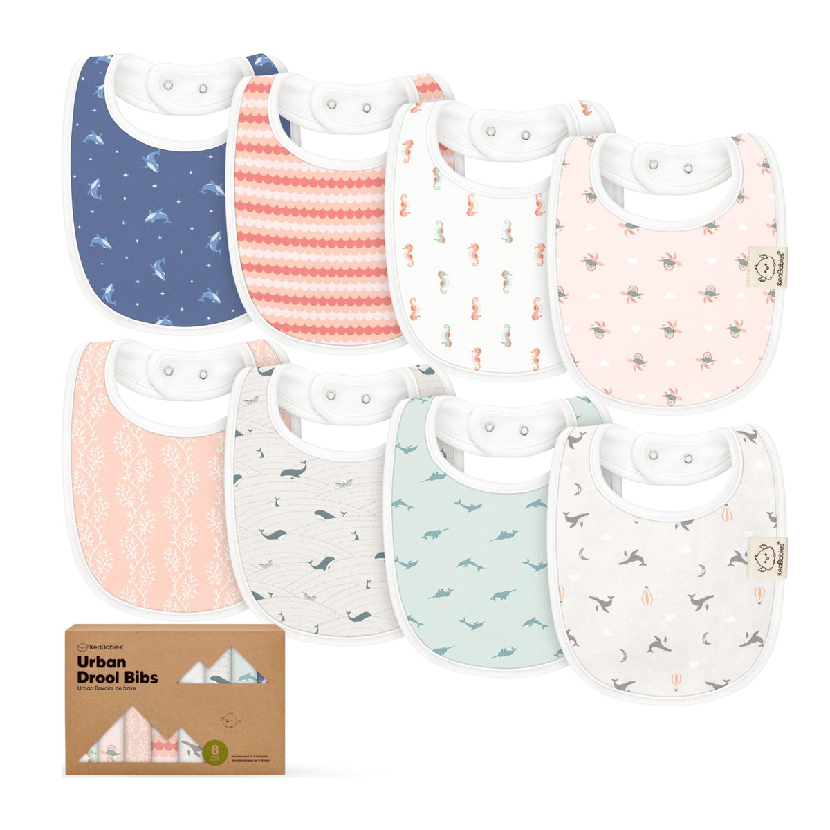 KeaBabies 8-Pack Organic Baby Bibs for Drooling and Teething (Sweet Charm)
