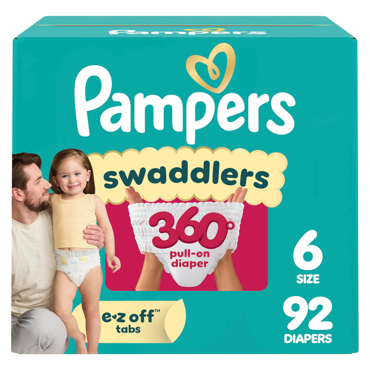 Pampers Diapers - Swaddlers 360° - Size 6, 72 Count, up to 100% Leakproof Comfy Dry Fit, Designed for Easy Changes, Pull On Baby Diaper