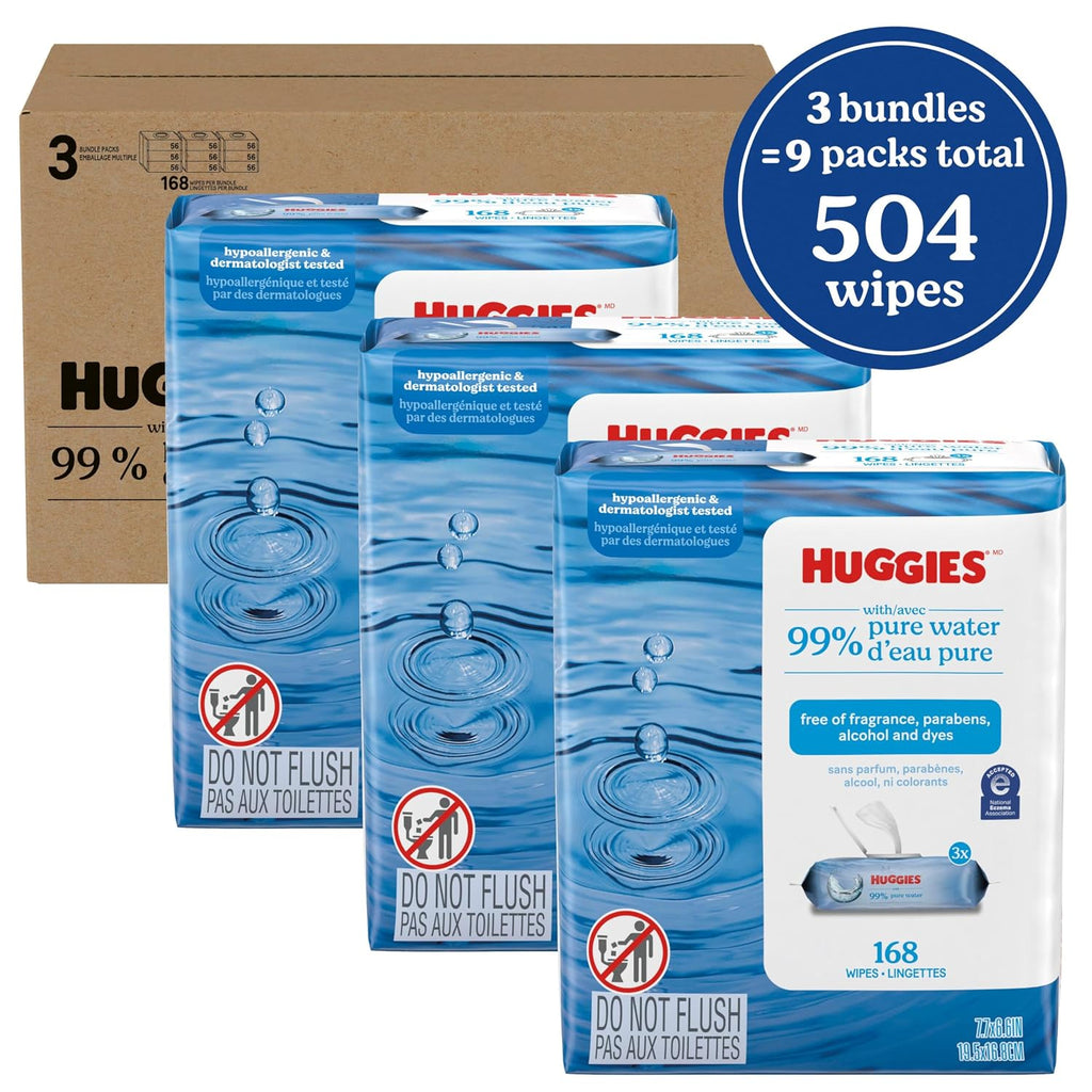 Huggies 99% Pure Water Baby Wipes, Unscented, 9 Packs, 504 Wipes