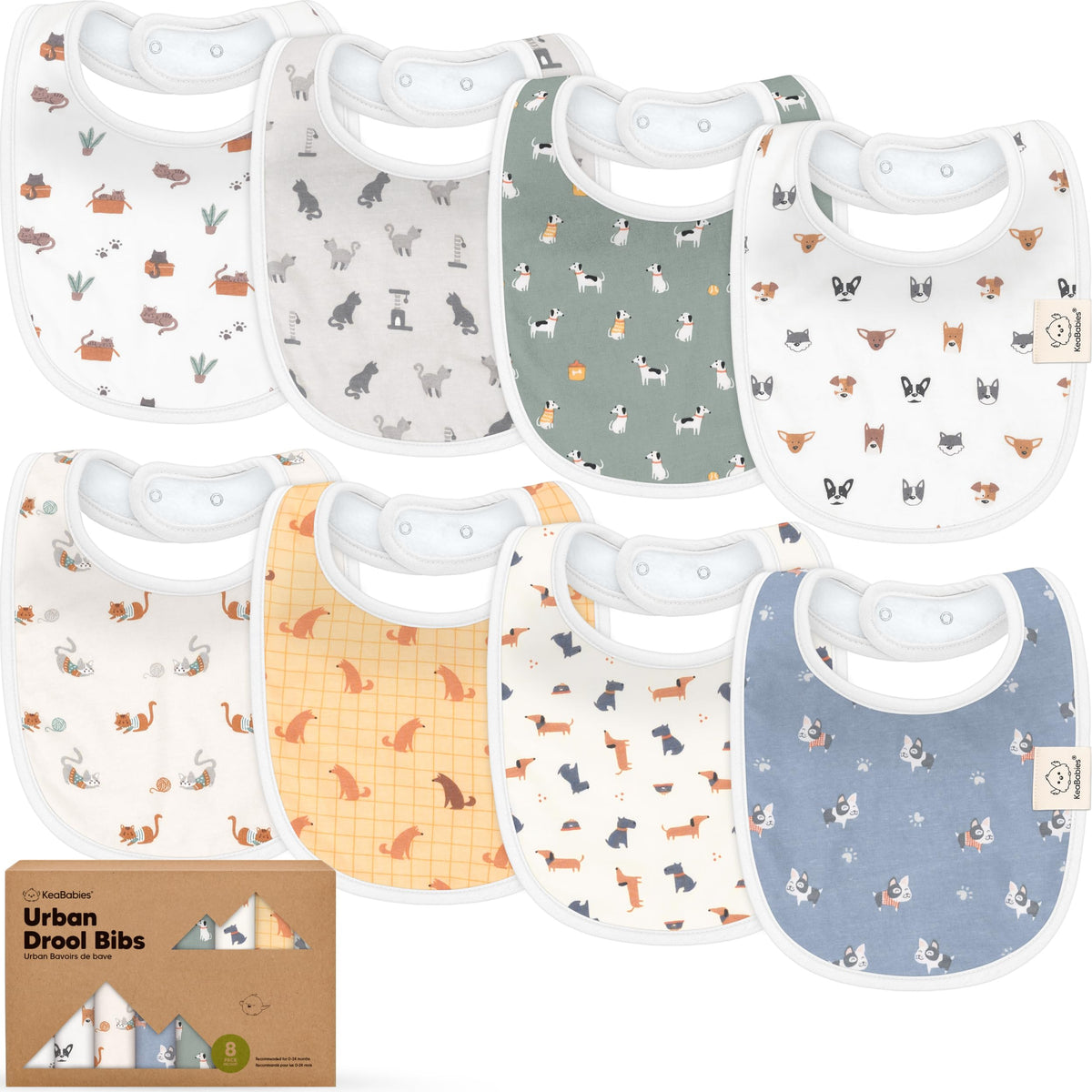 KeaBabies 8-Pack Organic Baby Bibs for Drooling and Teething (Sweet Charm)