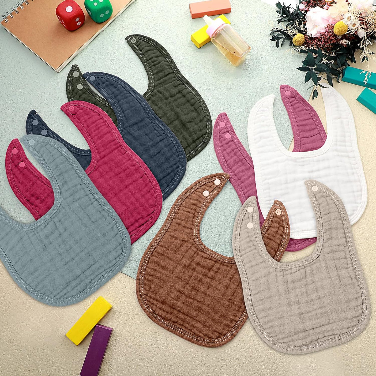 Frienda 8 Pcs Muslin Baby Bibs Waterproof Bib for Drool,Terracotta