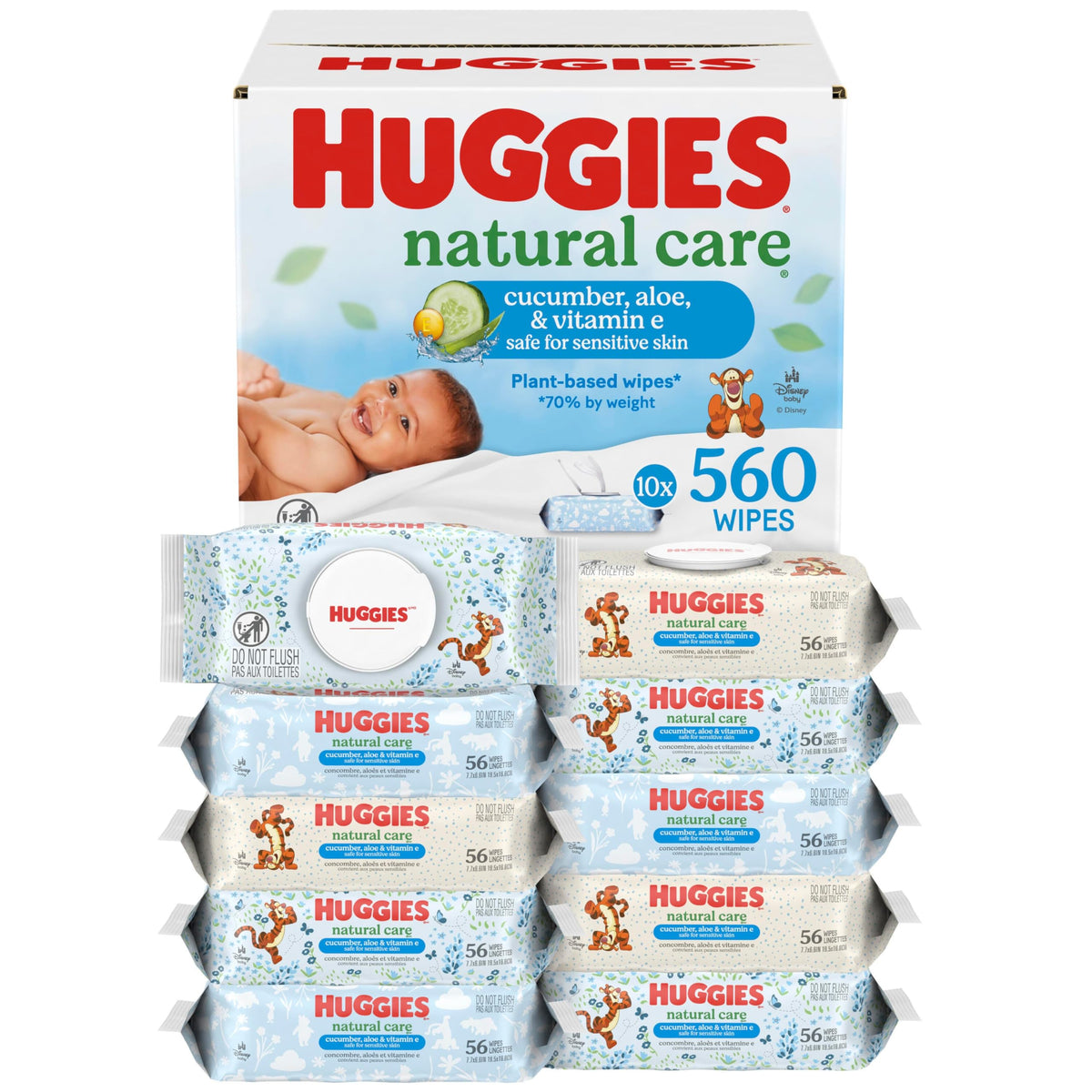 Huggies Natural Care Cucumber, Aloe & Vit E Baby Wipes, 3 Packs, 168 Wipes