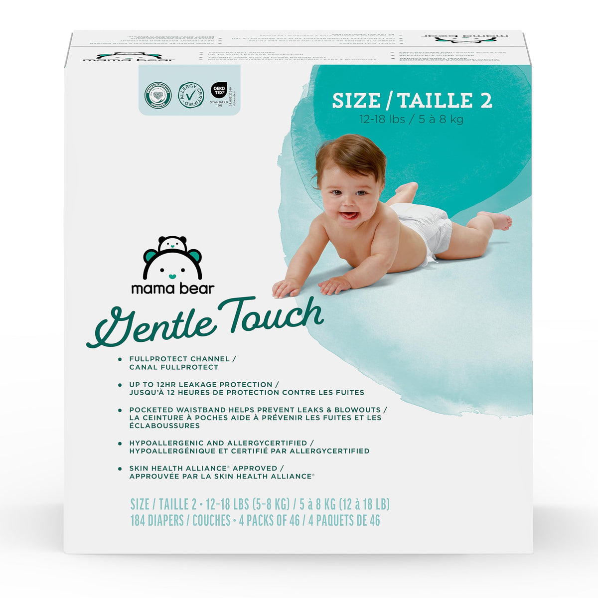 Amazon Brand - Mama Bear Gentle Touch Baby Diapers, Formulated without Fragrance, Size 4, 148 Count (4 packs of 37), with Skin Protection and Leak Protection