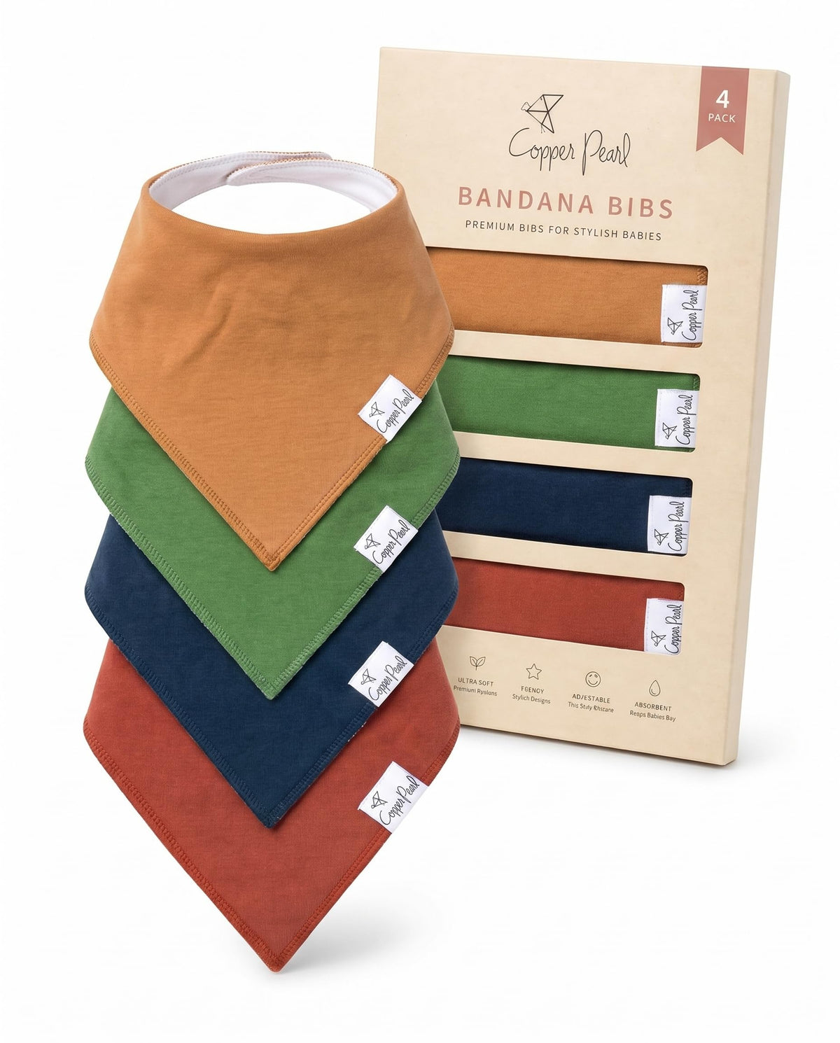 Copper Pearl Baby Bibs 4 Pack & 6 Pack, Bandana Drool Bibs for Baby Girl & Boy, Soft Cotton Bibs for Drooling and Teething