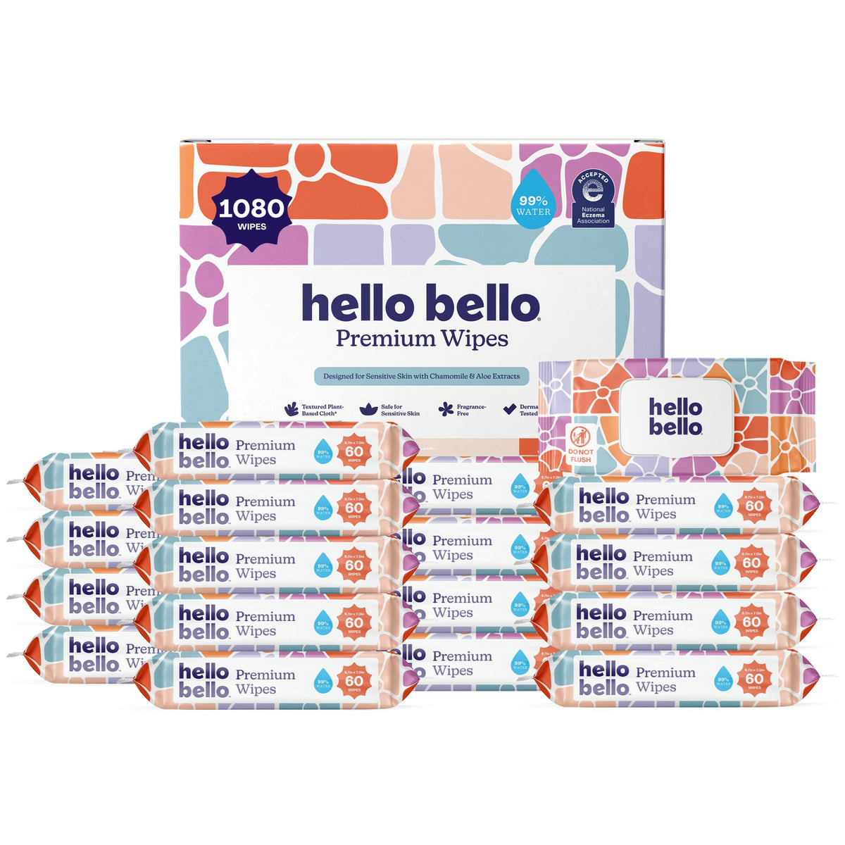 Hello Bello Premium Baby Wipes (Simply Sage) Fragrance-Free 18pk = 1080ct