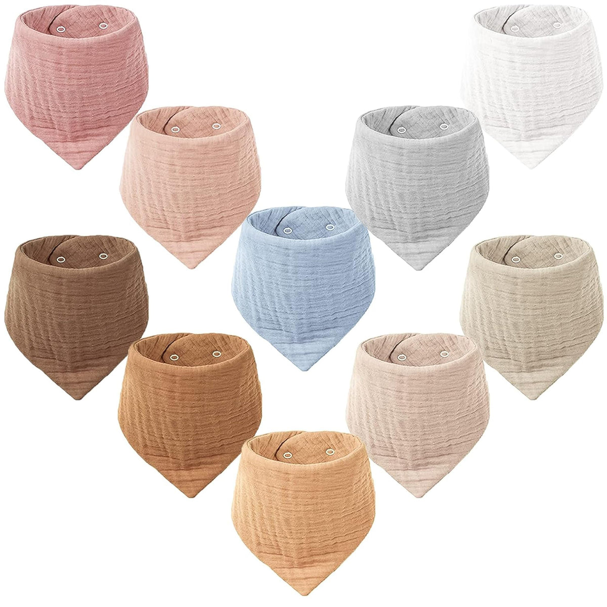 Konssy 10 Pack Baby Muslin Bandana Bibs for Drooling and Teething