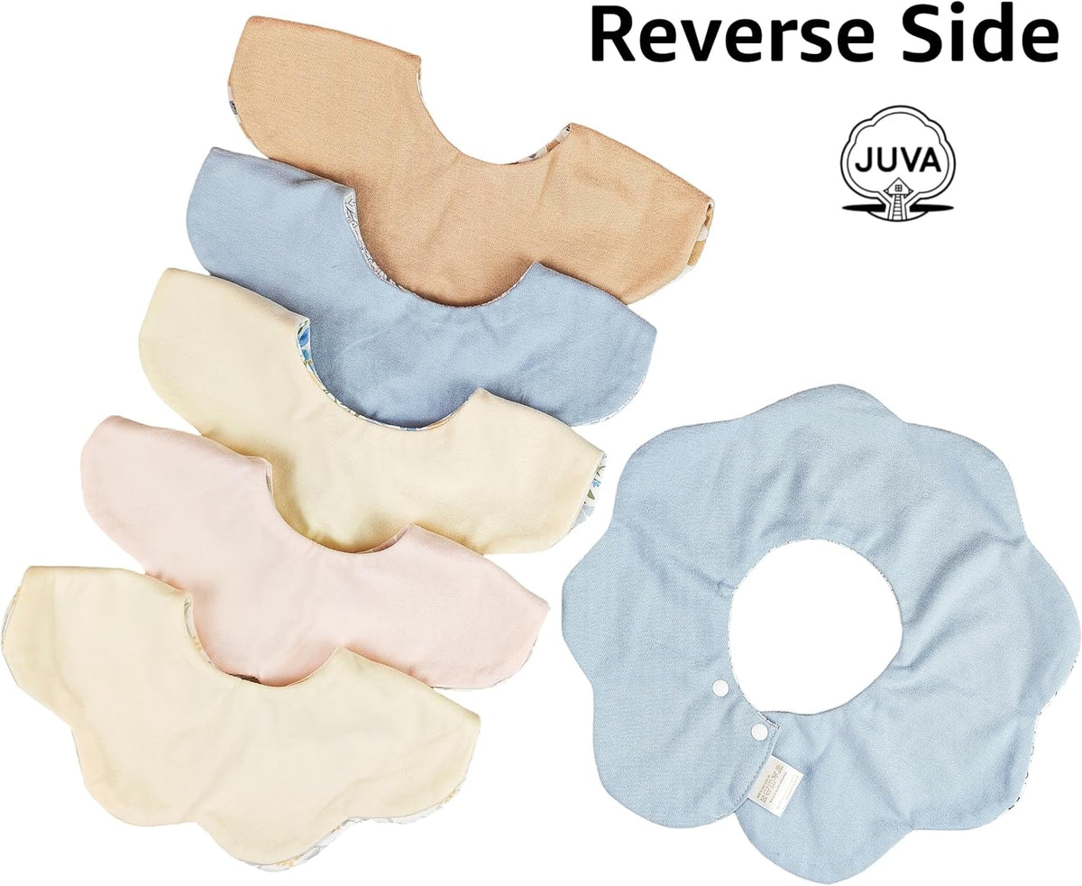 JUVA 6-Pack Organic Cotton Drool Bibs for Baby Girl or Boy, 360° Rotating