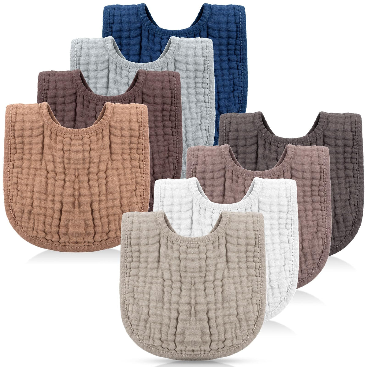 Frienda 8 Pcs Muslin Baby Bibs Waterproof Bib for Drool,Terracotta
