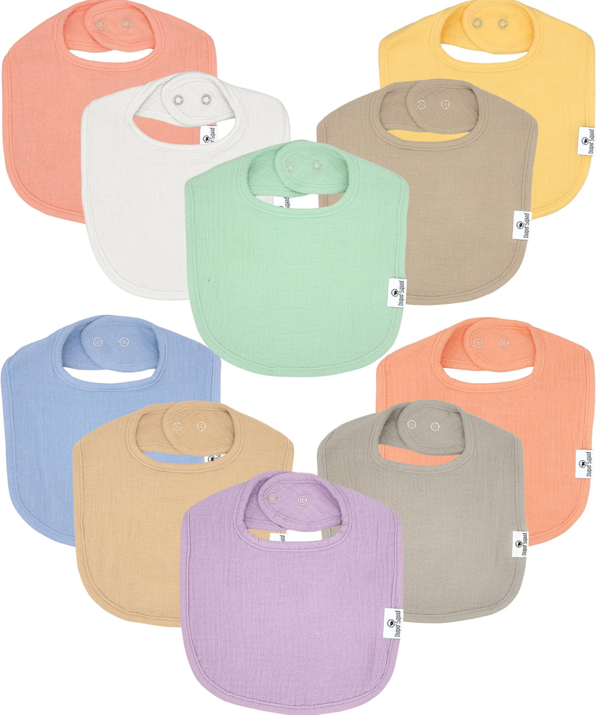 Diaper Squad 10-Pack Organic Muslin Cotton Baby Bibs for Baby Boy, Girl