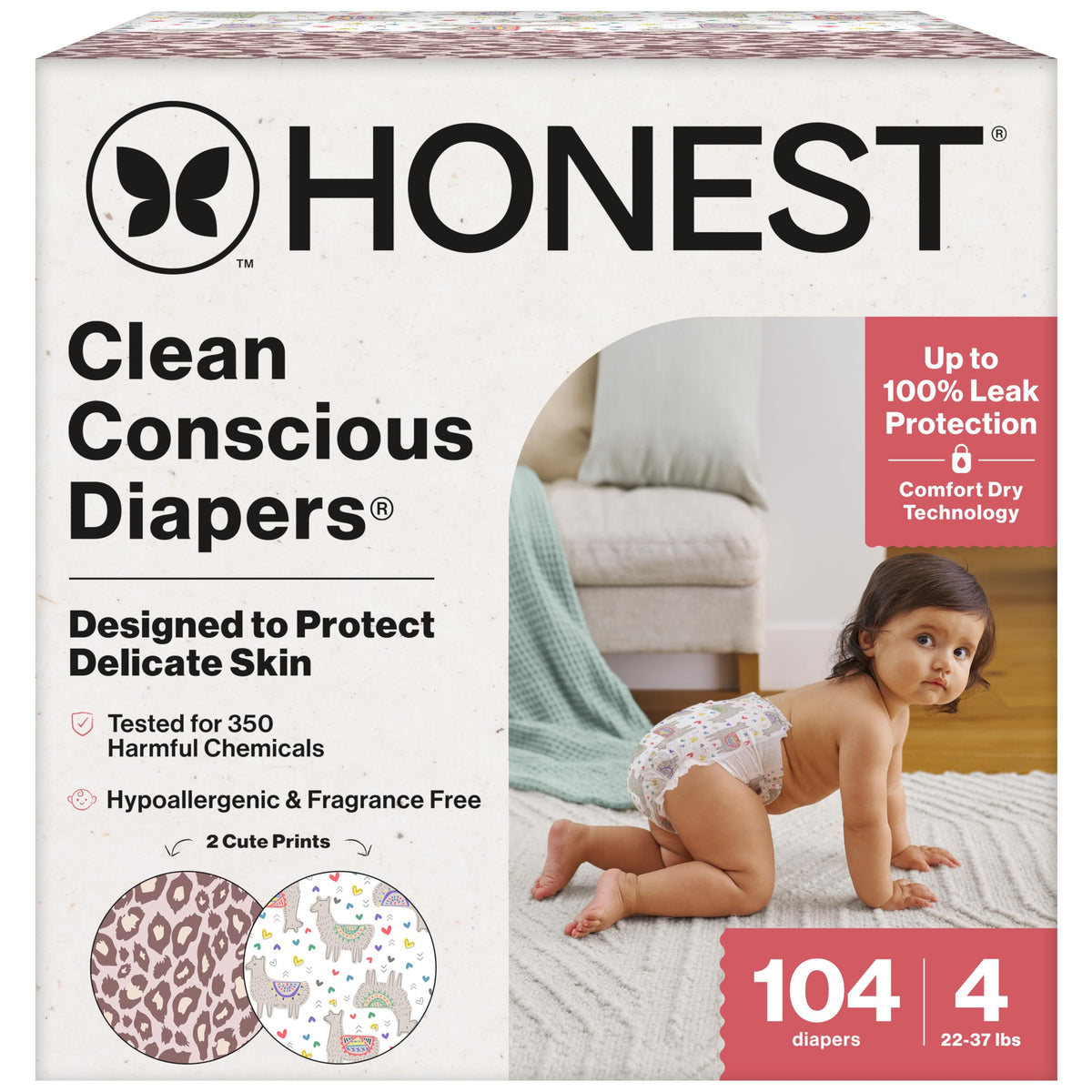 The Honest Company Daytime Daytime Diapers, All the Alpacas, Size 1, 136 Ct
