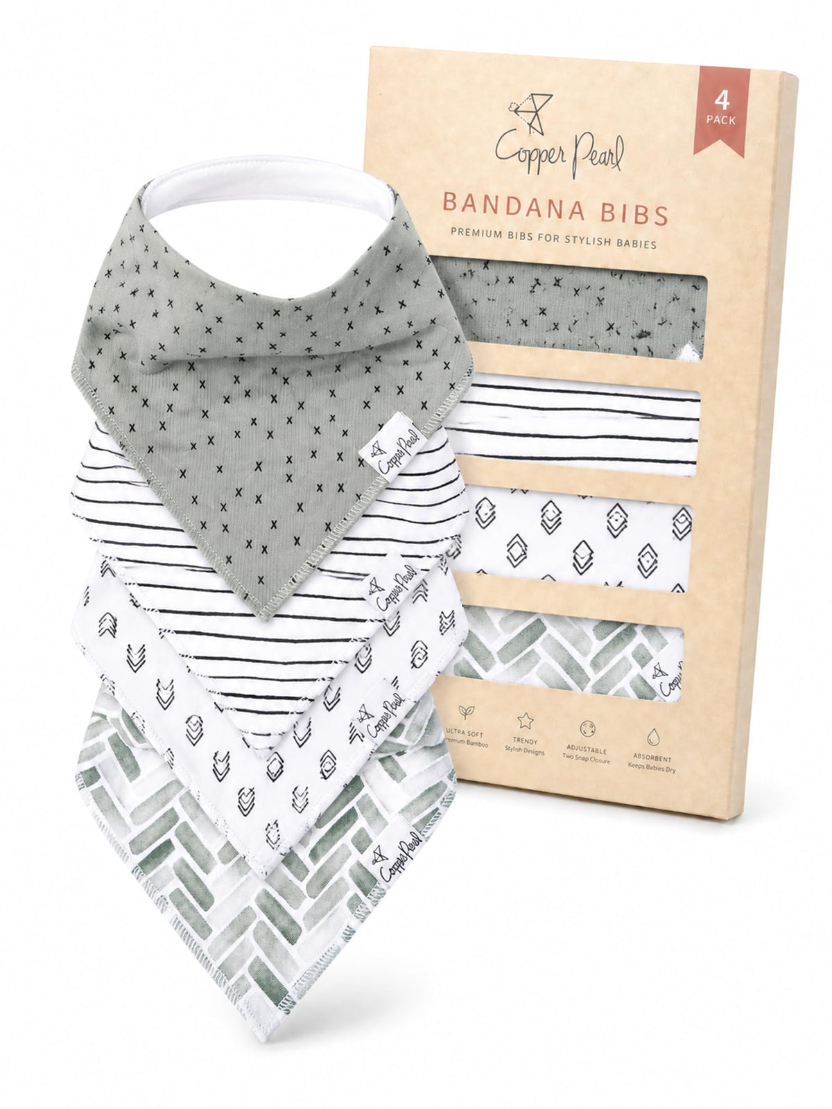 Copper Pearl Baby Bibs 4 Pack & 6 Pack, Bandana Drool Bibs for Baby Girl & Boy, Soft Cotton Bibs for Drooling and Teething