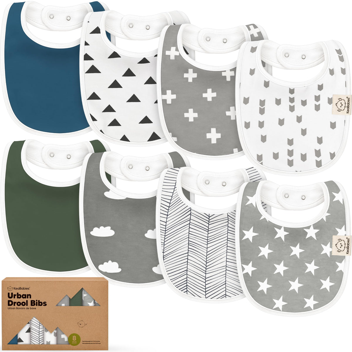 KeaBabies 8-Pack Organic Baby Bibs for Drooling and Teething (Sweet Charm)