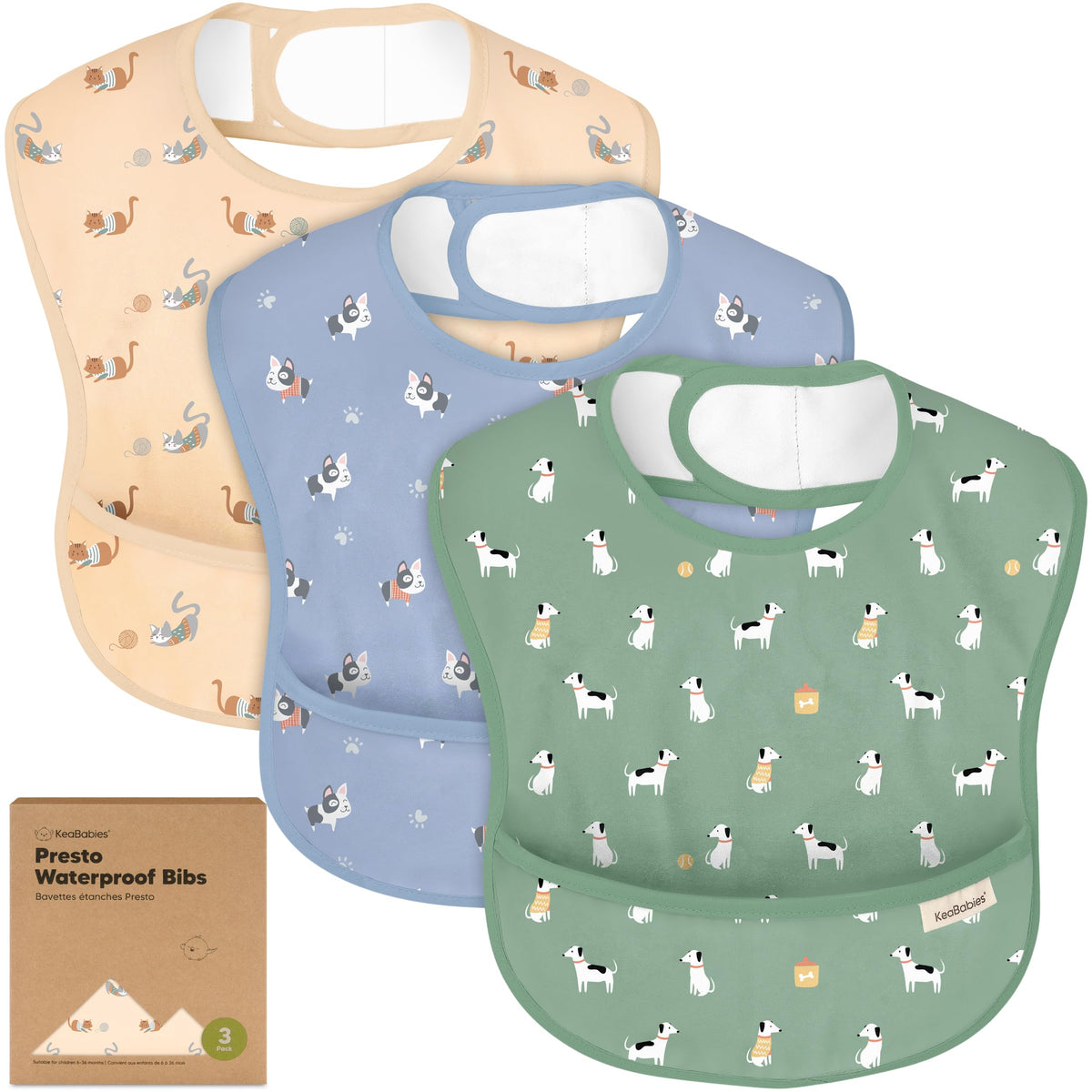 KeaBabies 3-Pack Waterproof Baby Bibs for Eating, Lightweight (Ocean)