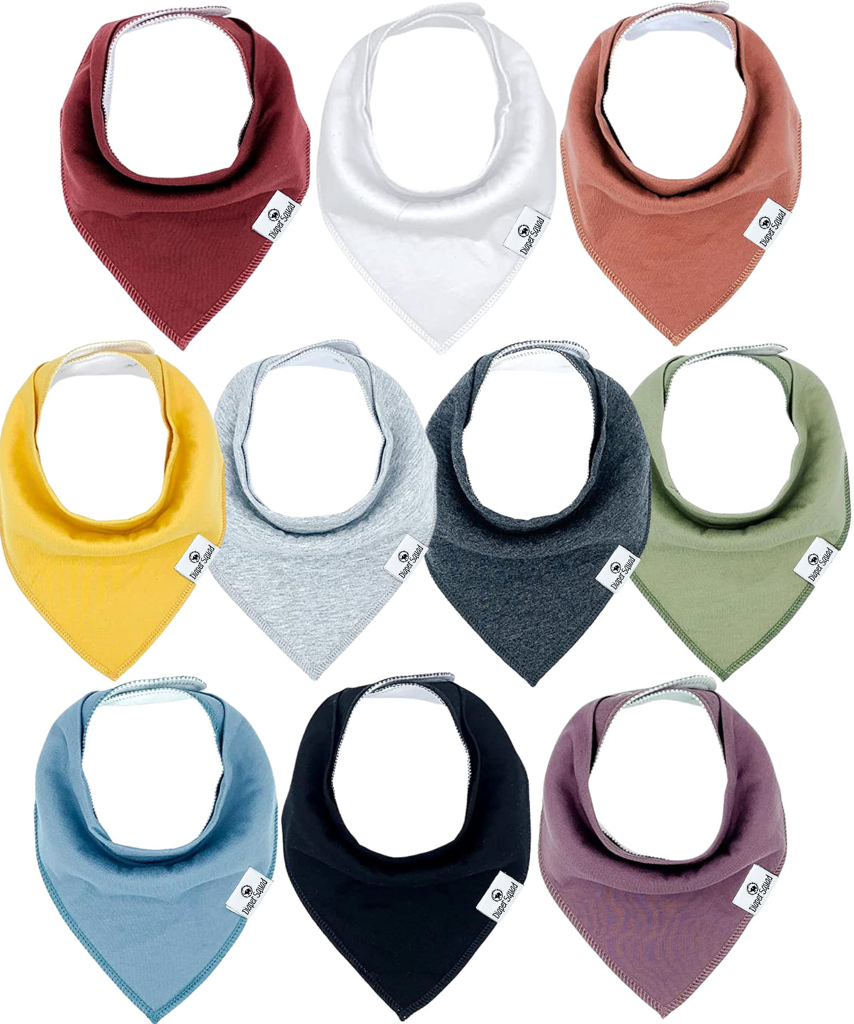 Diaper Squad 10-Pack Organic Cotton Baby Bibs for Baby Boy, Girl