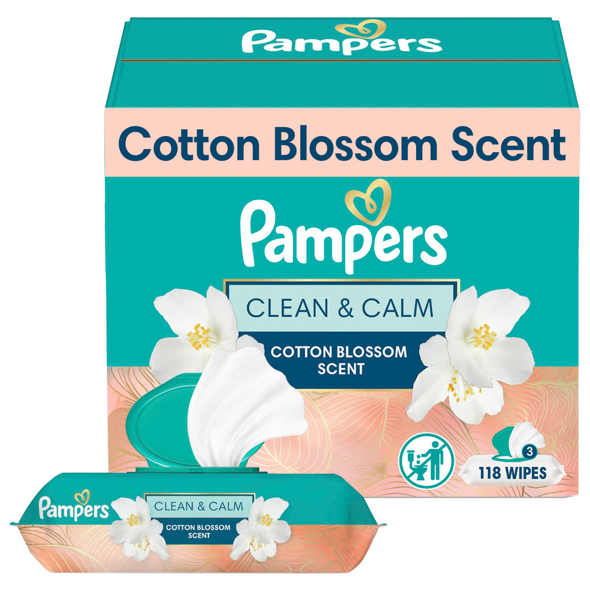 Pampers Wipes, Clean & Calm, Cotton Blossom Scent, 336 Wipes Total (6X Pop-Top Packs)