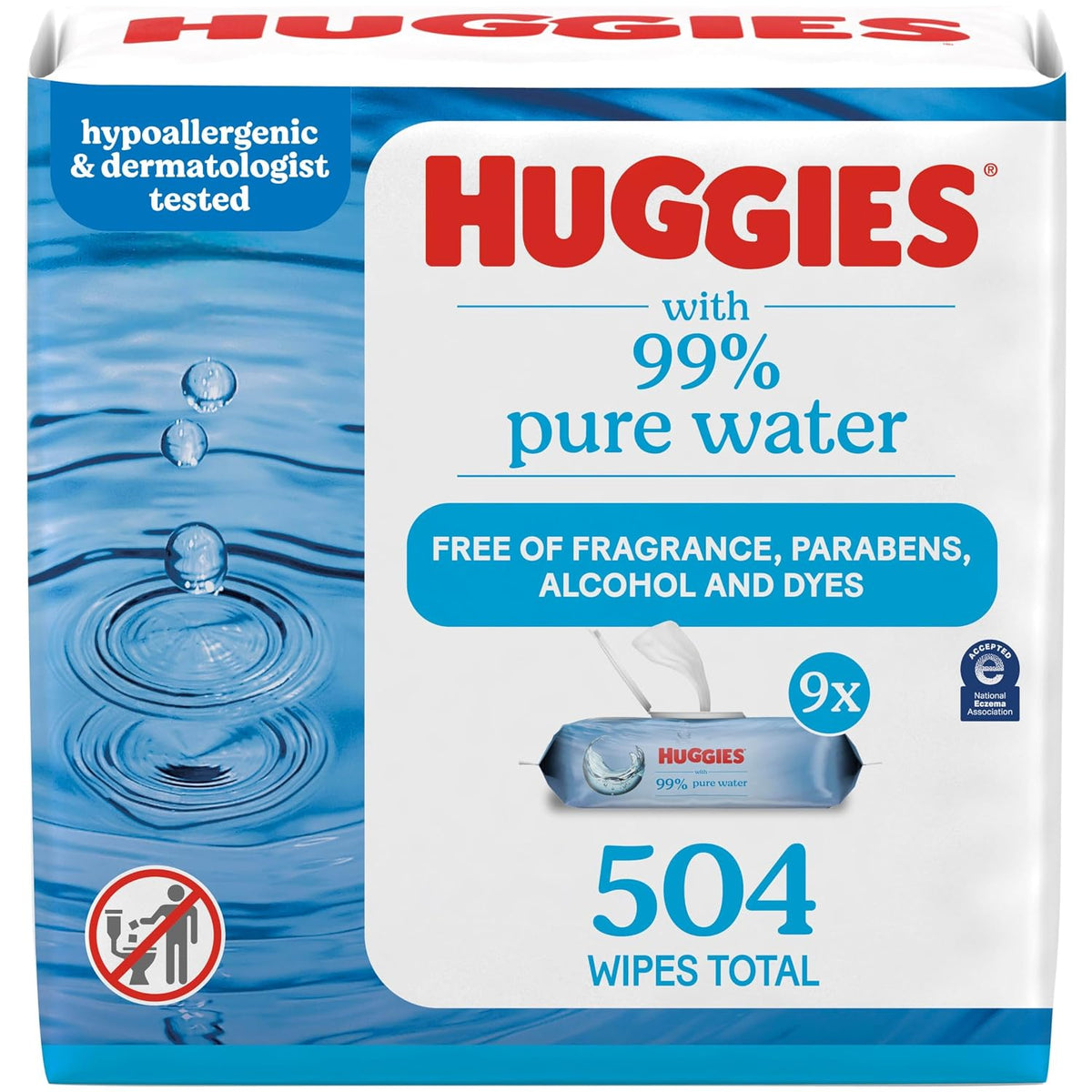 Huggies 99% Pure Water Baby Wipes, Unscented, 9 Packs, 504 Wipes