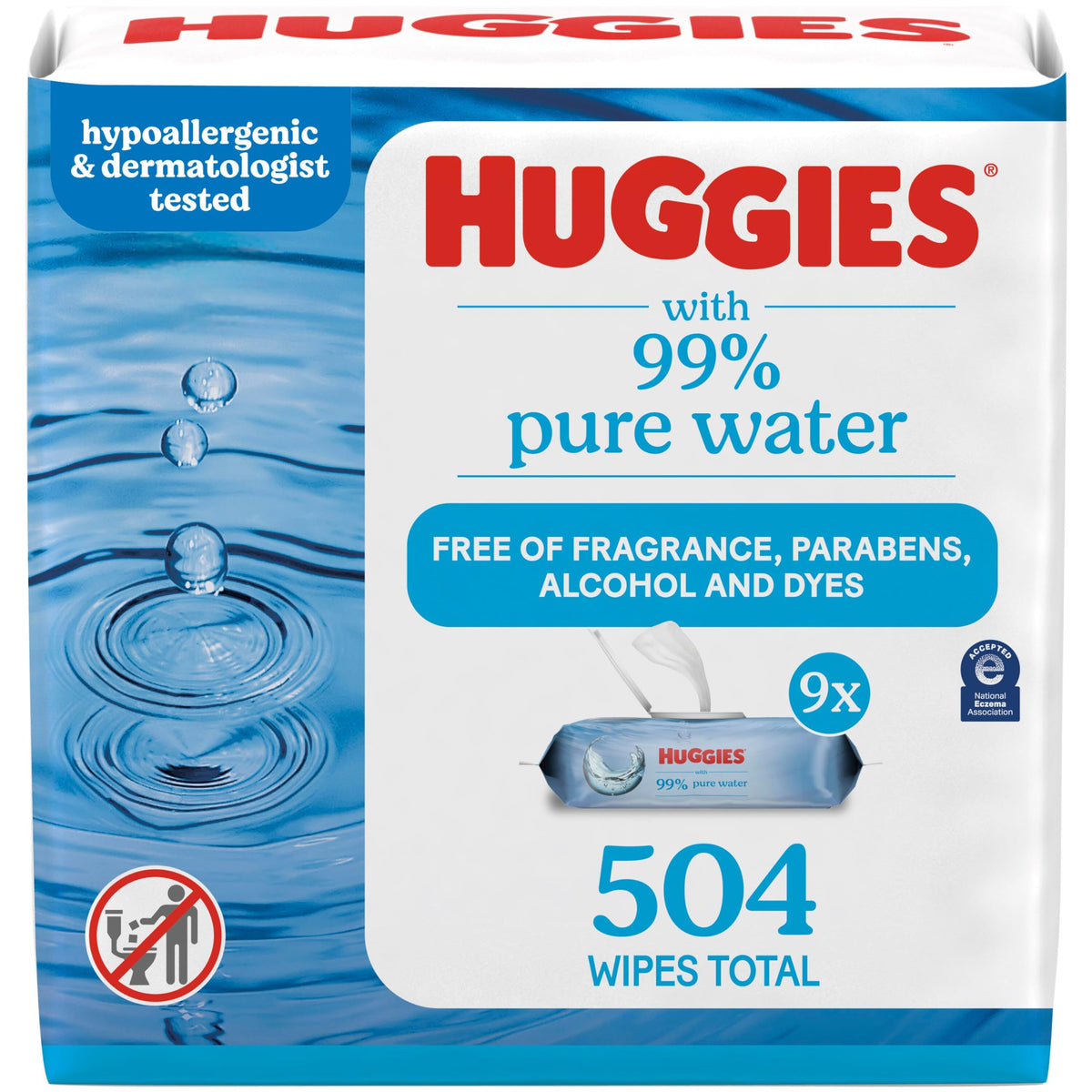 Huggies 99% Pure Water Baby Wipes, Unscented, 9 Packs, 504 Wipes