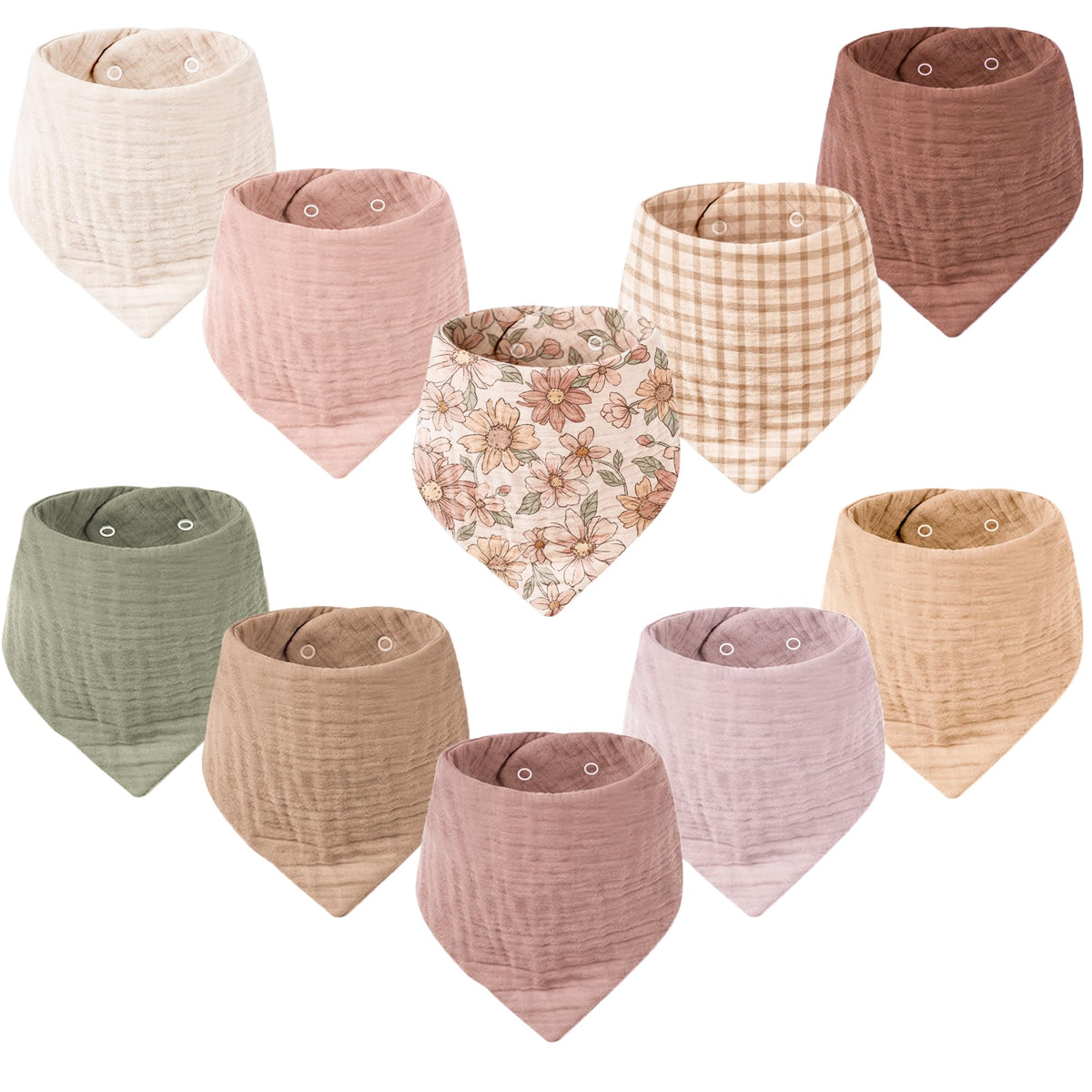 Konssy 10 Pack Baby Muslin Bandana Bibs for Drooling and Teething