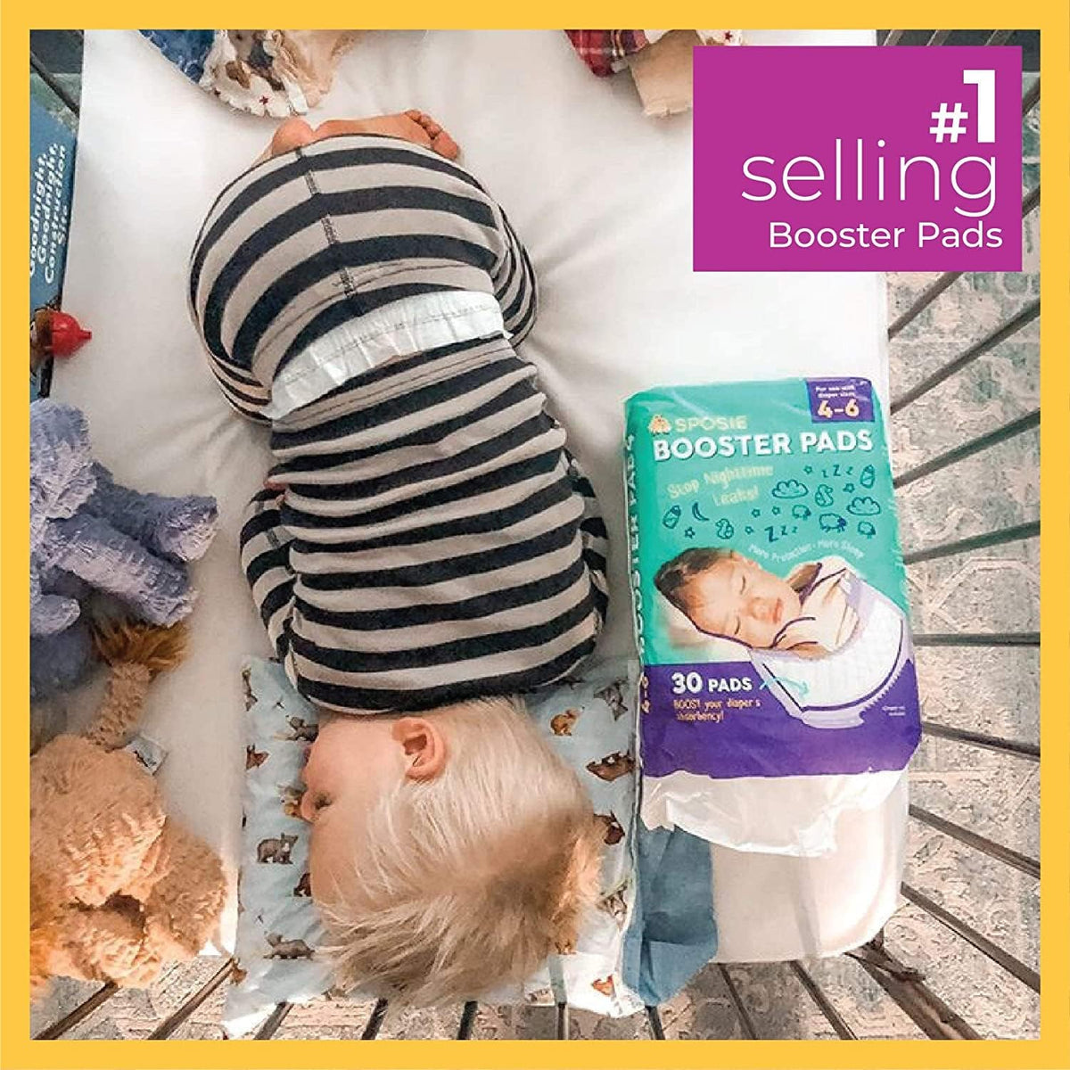 Sposie Overnight Diaper Booster Pads, Stop Diaper Leaks, Size 4-6, 90 Ct