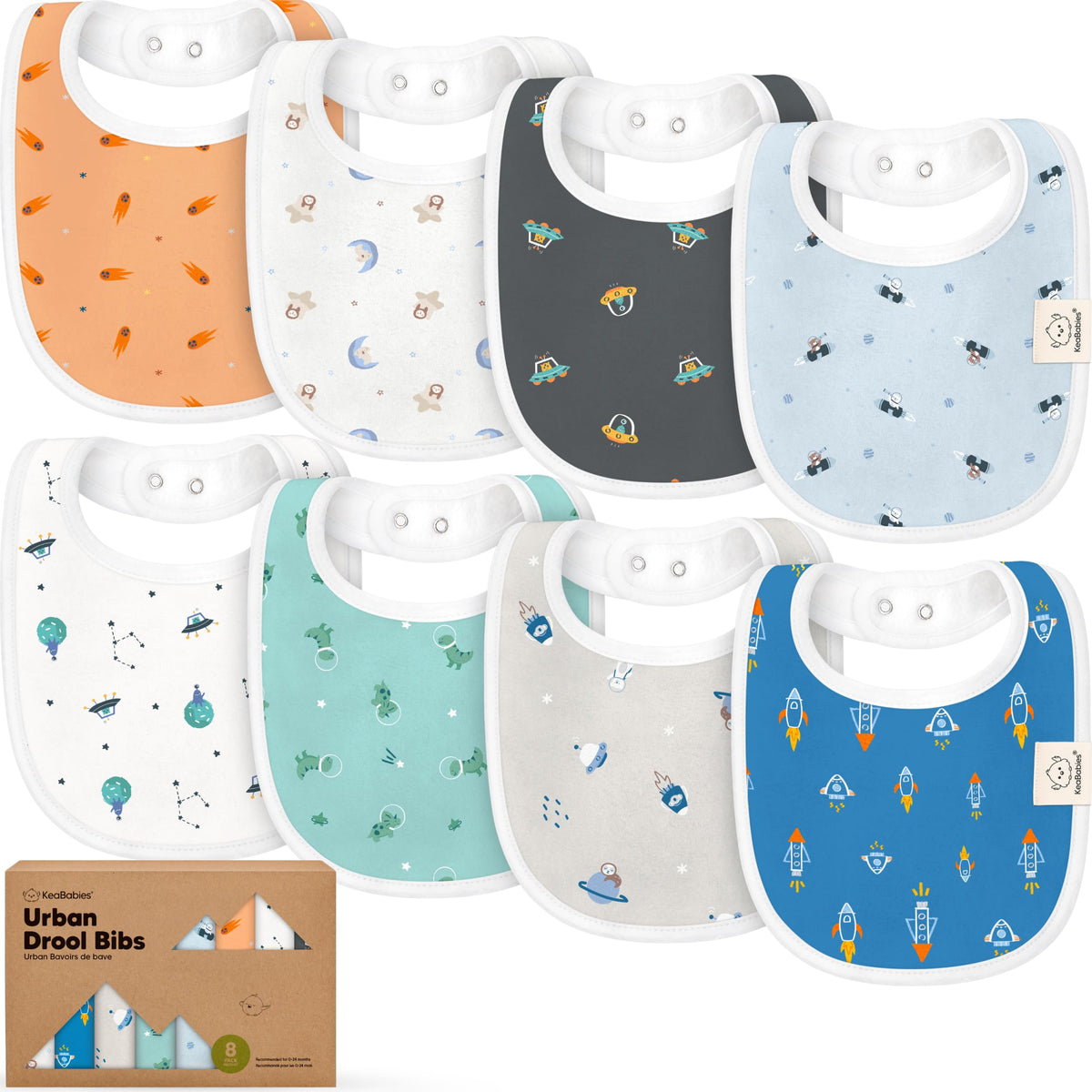 KeaBabies 8-Pack Organic Baby Bibs for Drooling and Teething (Sweet Charm)