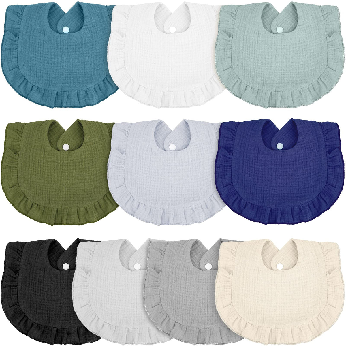 Seematn 10 Pcs Baby Muslin Bibs for Unisex Girls & Boys Drool Bibs Bandana Ruffle Soft Cotton for Newborn Infants Toddlers(Retro Colors)