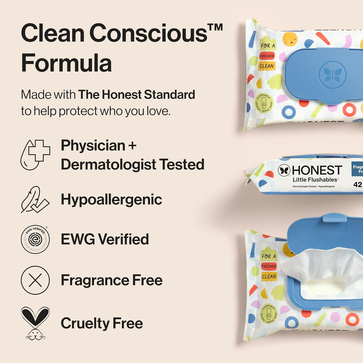 The Honest Company Toddler Flushable Wipes, Hypoallergenic, 126 Count