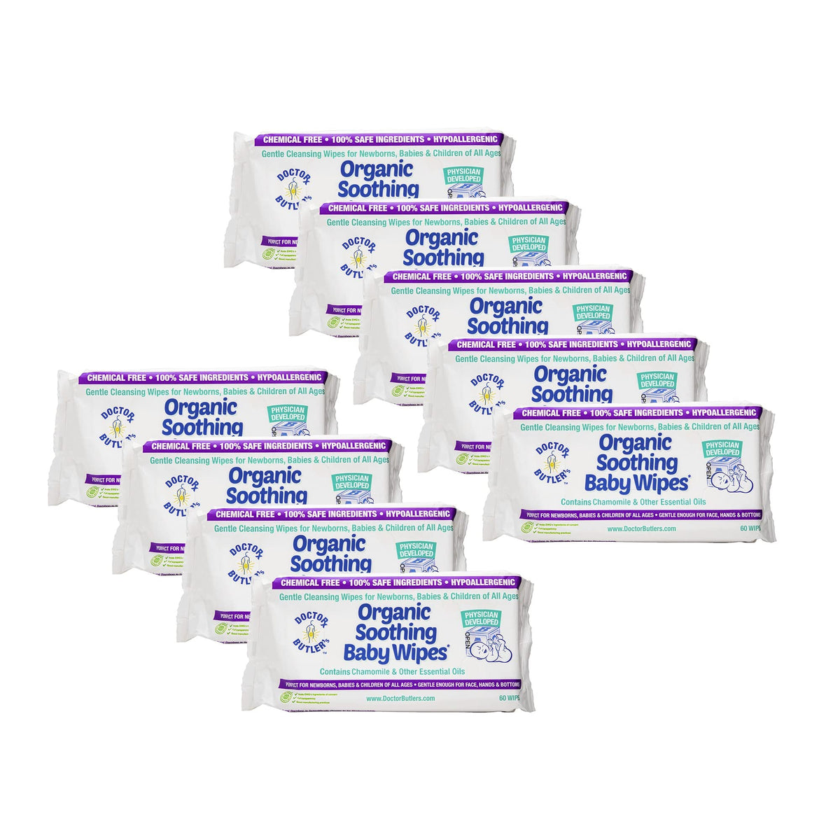 Doctor Butler's Organic Baby Wipes - Hypoallergenic & Unscented Baby Wipes, Safe for Baby Sensitive Skin Care, Made with Chamomile & Essential Oils (1pk – 60 Wipes)