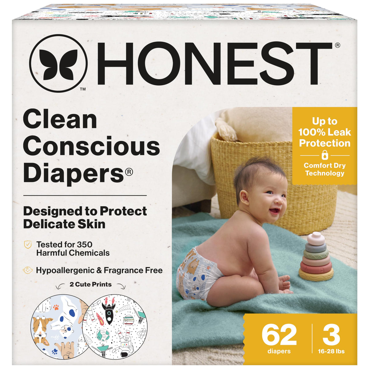 The Honest Company Daytime Diapers, Pattern Play, Size 1, 78 Count