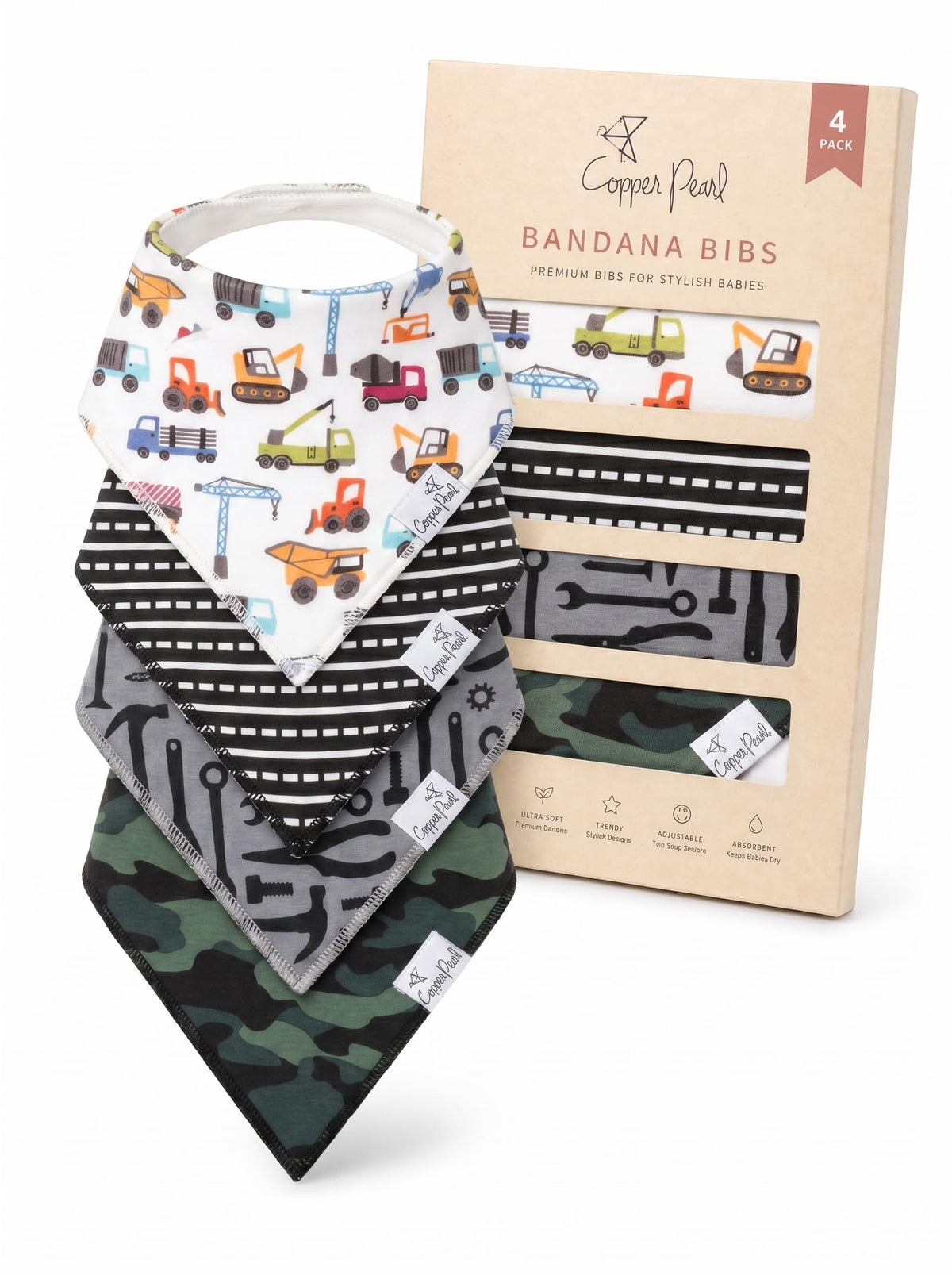 Copper Pearl Baby Bibs 4 Pack, Printed Bandana Drool Bibs for Baby Girl & Boy, Soft Cotton Drooling Teething Bibs