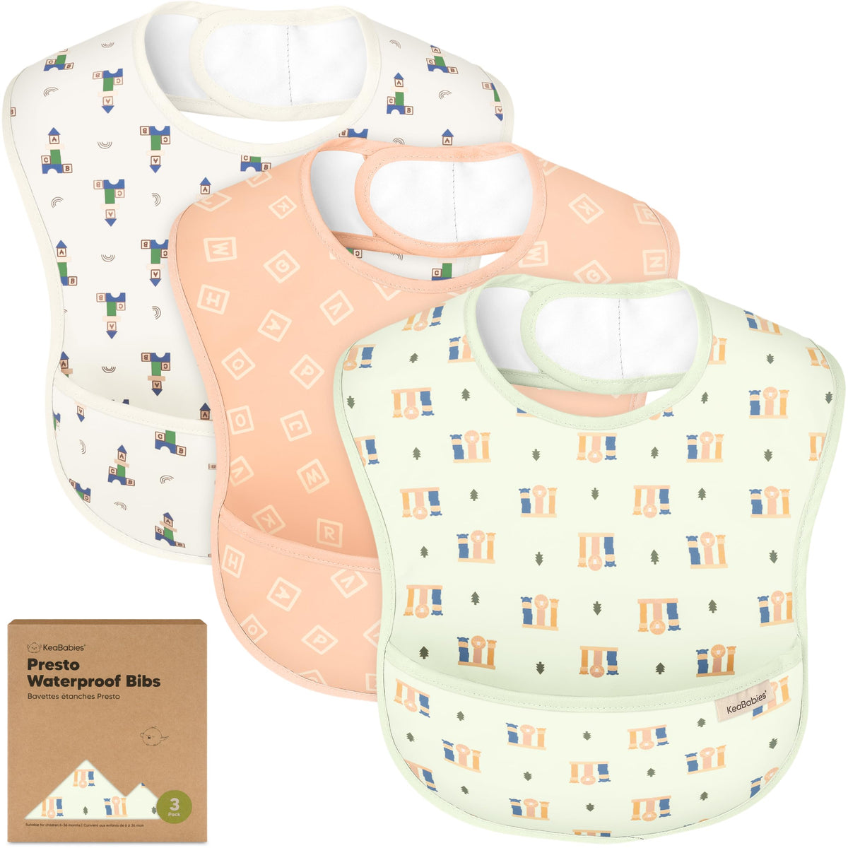 KeaBabies 3-Pack Waterproof Baby Bibs for Eating, Lightweight (Ocean)