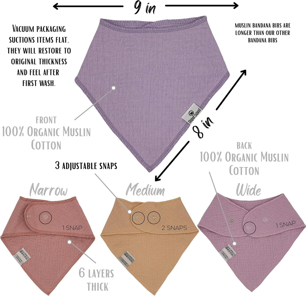 Diaper Squad 10-Pack Organic Muslin Cotton Baby Bibs for Baby Boy, Girl