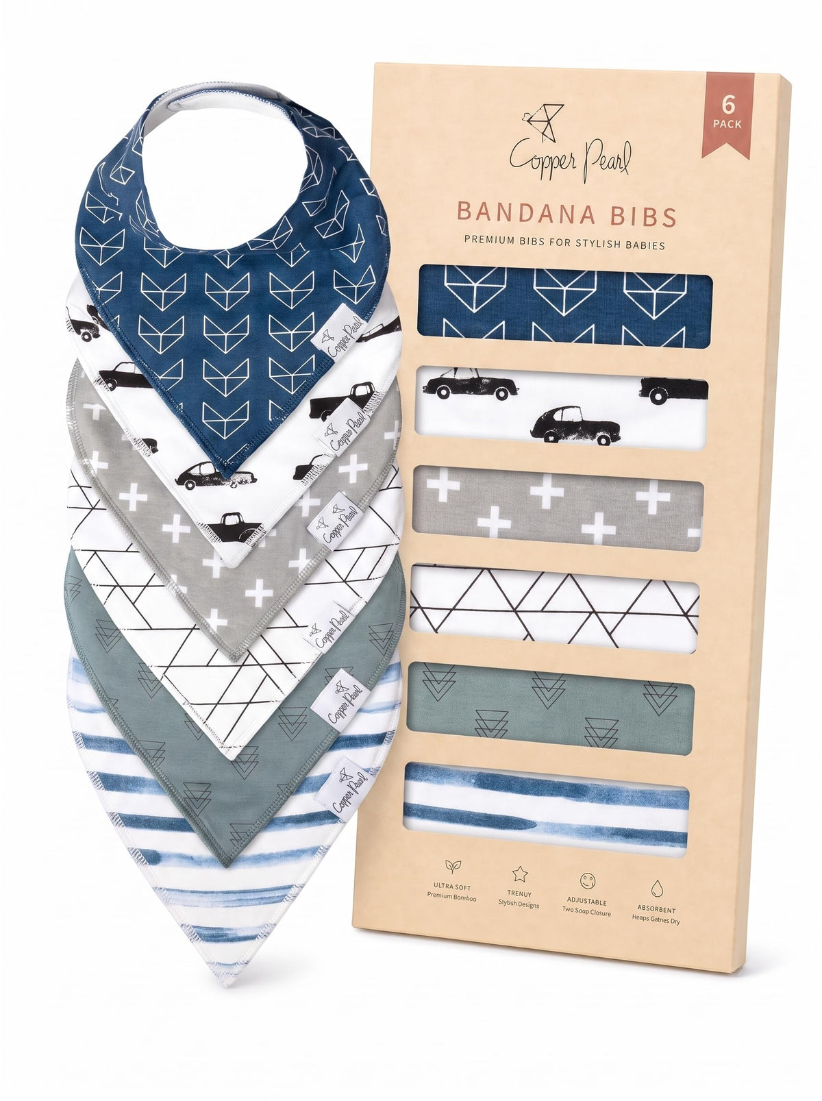 Copper Pearl Baby Bibs 4 Pack & 6 Pack, Bandana Drool Bibs for Baby Girl & Boy, Soft Cotton Bibs for Drooling and Teething