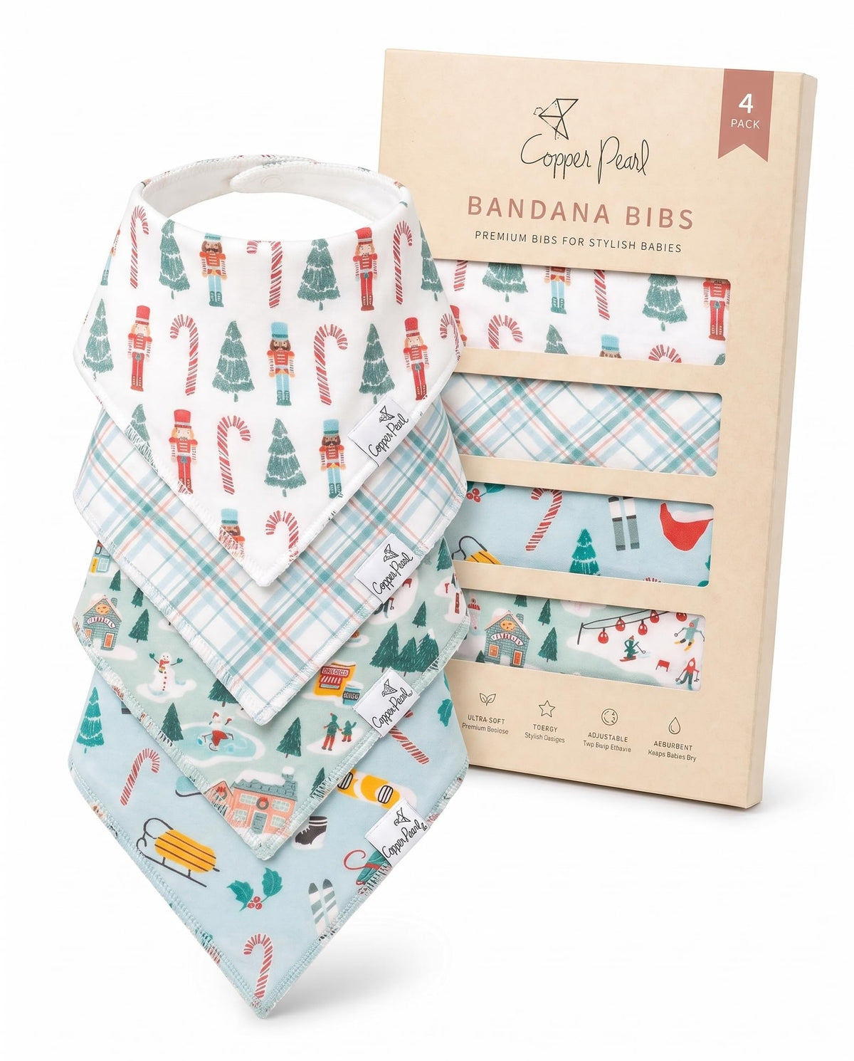 Copper Pearl Baby Bibs 4 Pack, Printed Bandana Drool Bibs for Baby Girl & Boy, Soft Cotton Drooling Teething Bibs