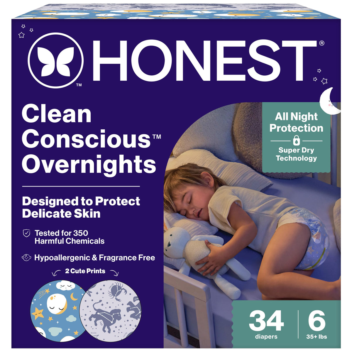 The Honest Company Overnight Diapers, Cozy Cloud, Size 3, 52 Count