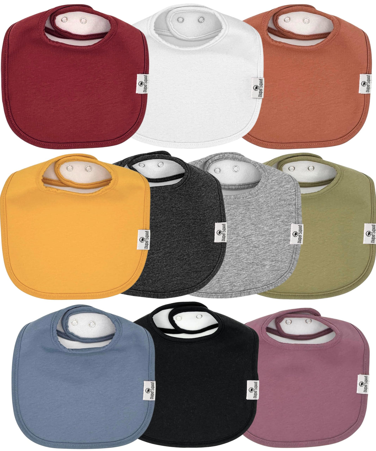 Diaper Squad 10-Pack Organic Cotton Baby Bibs for Baby Boy, Girl