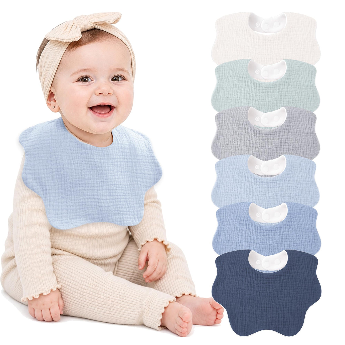 Bearmoss Muslin Baby Bibs for Drooling & Teething Cotton Drool Bib 6 Pack