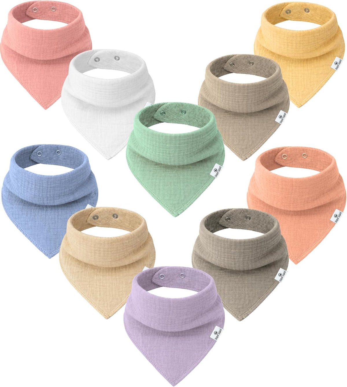 Diaper Squad 10-Pack Organic Muslin Cotton Baby Bibs for Baby Boy, Girl