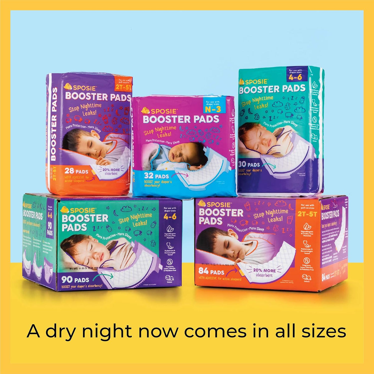 Sposie Overnight Diaper Booster Pads, Stop Diaper Leaks, Size 4-6, 90 Ct