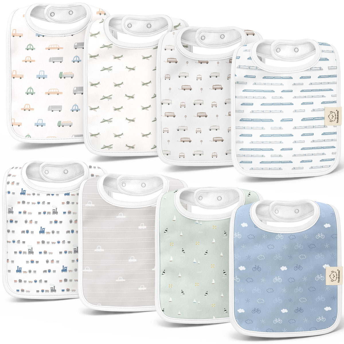 KeaBabies 8-Pack Organic Baby Bibs for Boys, Girls Drool Bibs (Cruise)