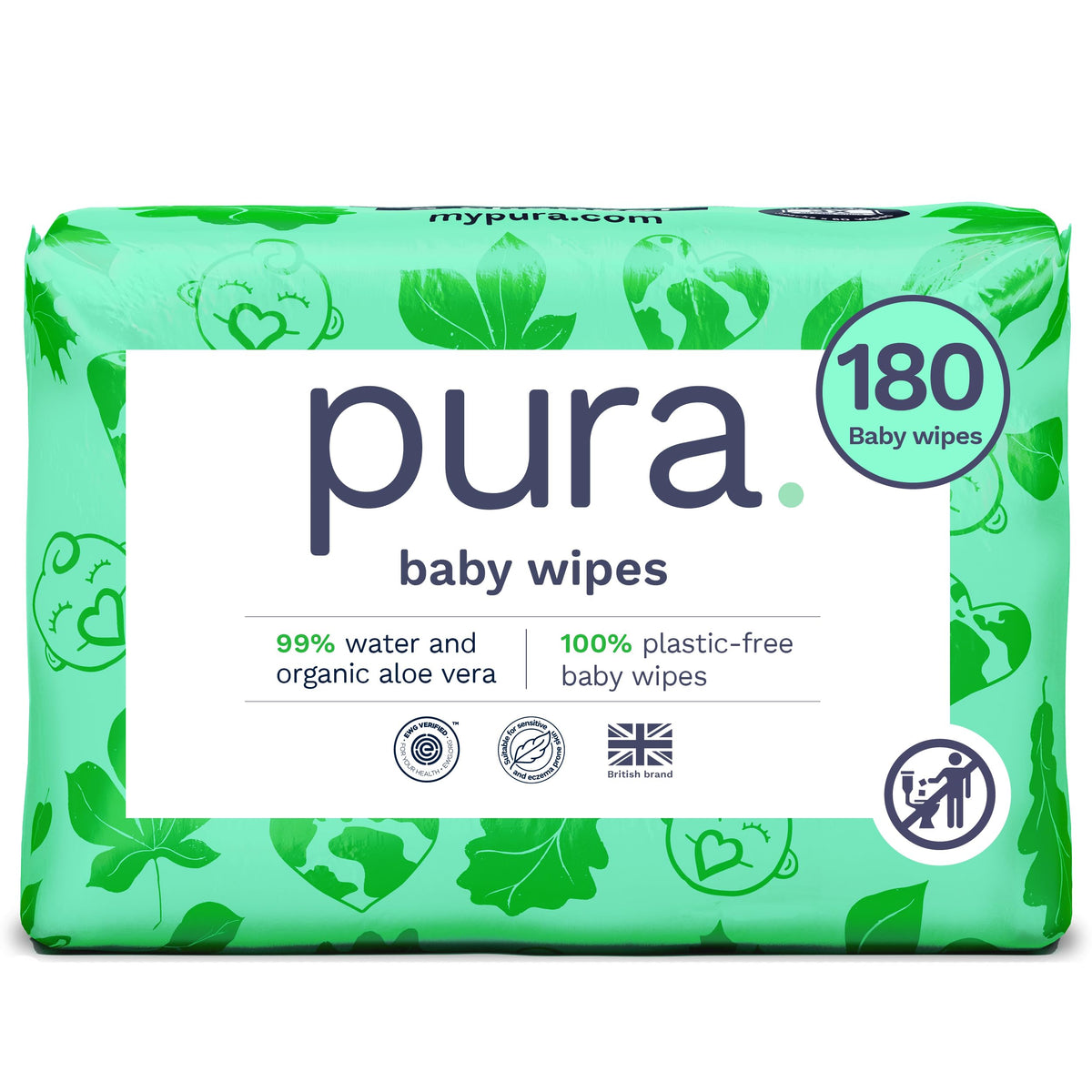 Pura Baby Wipes Unscented 600 Count Sensitive Skin with Aloe Vera