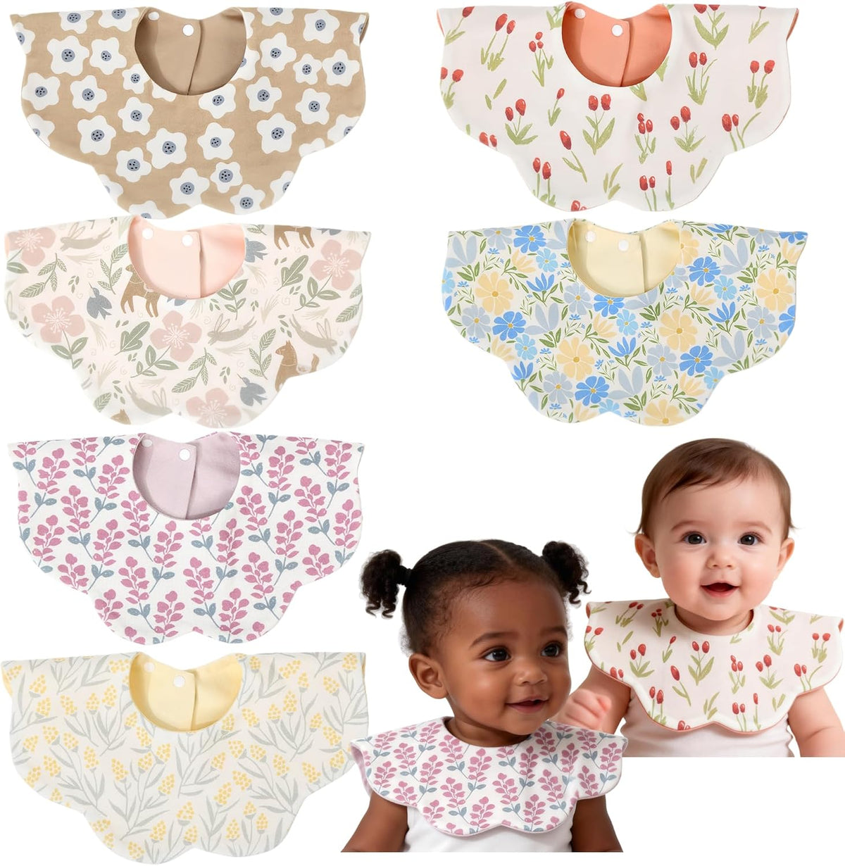 JUVA 6-Pack Organic Cotton Drool Bibs for Baby Girl or Boy, 360° Rotating