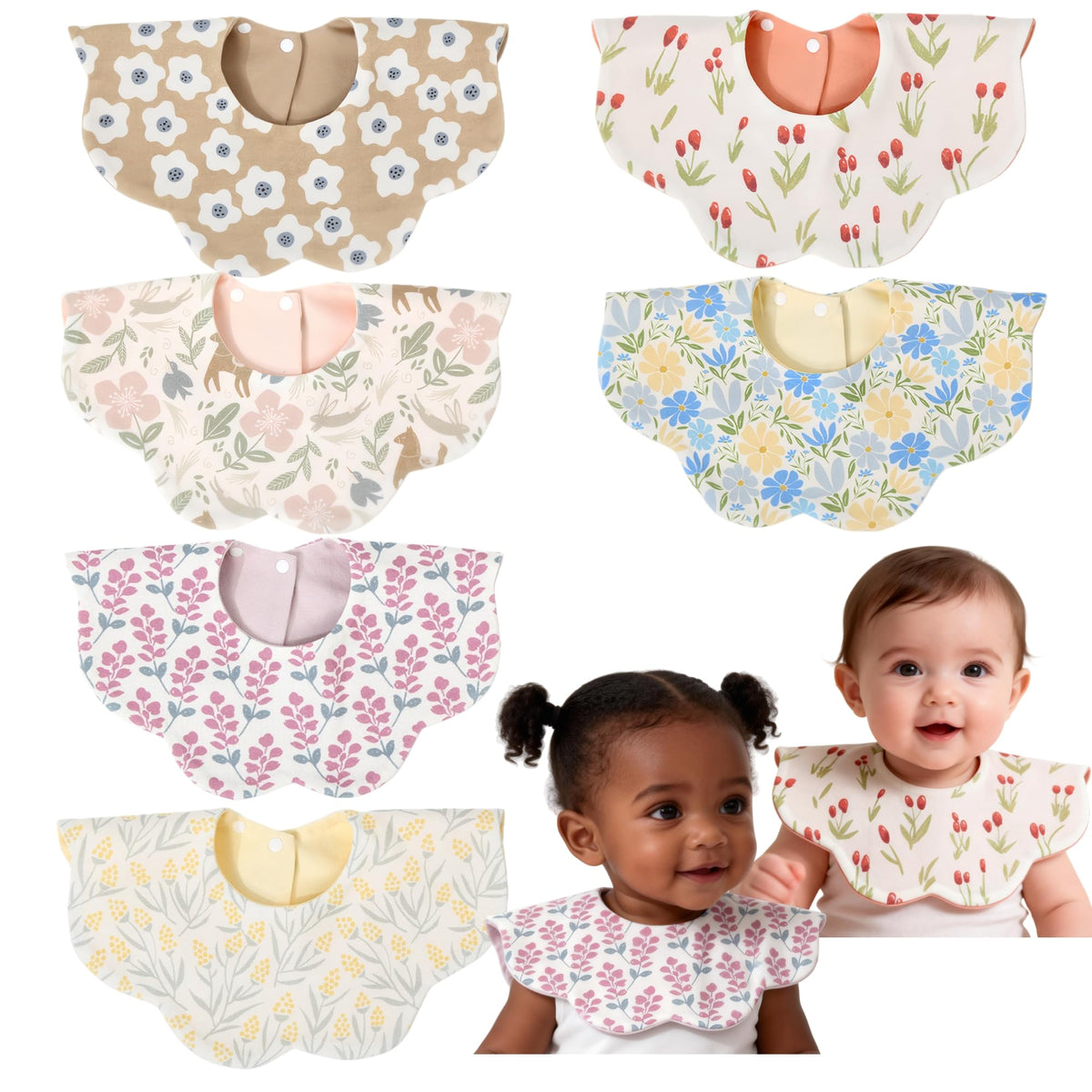 JUVA 6-Pack Organic Cotton Drool Bibs for Baby Girl or Boy, 360° Rotating