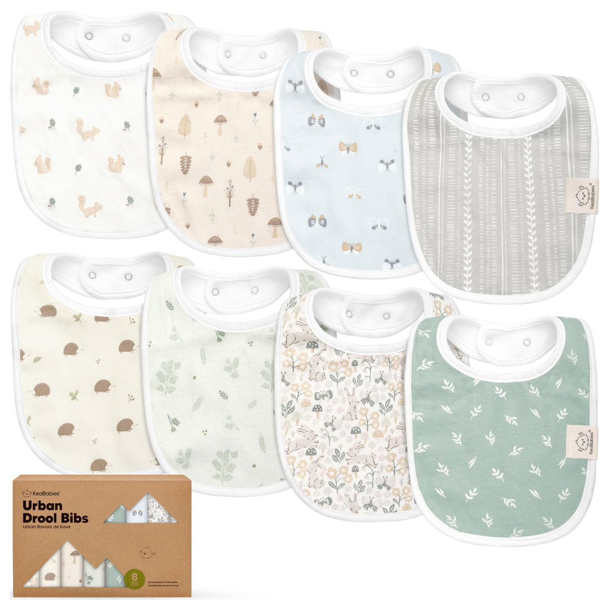 KeaBabies 8-Pack Organic Baby Bibs for Drooling and Teething (Sweet Charm)