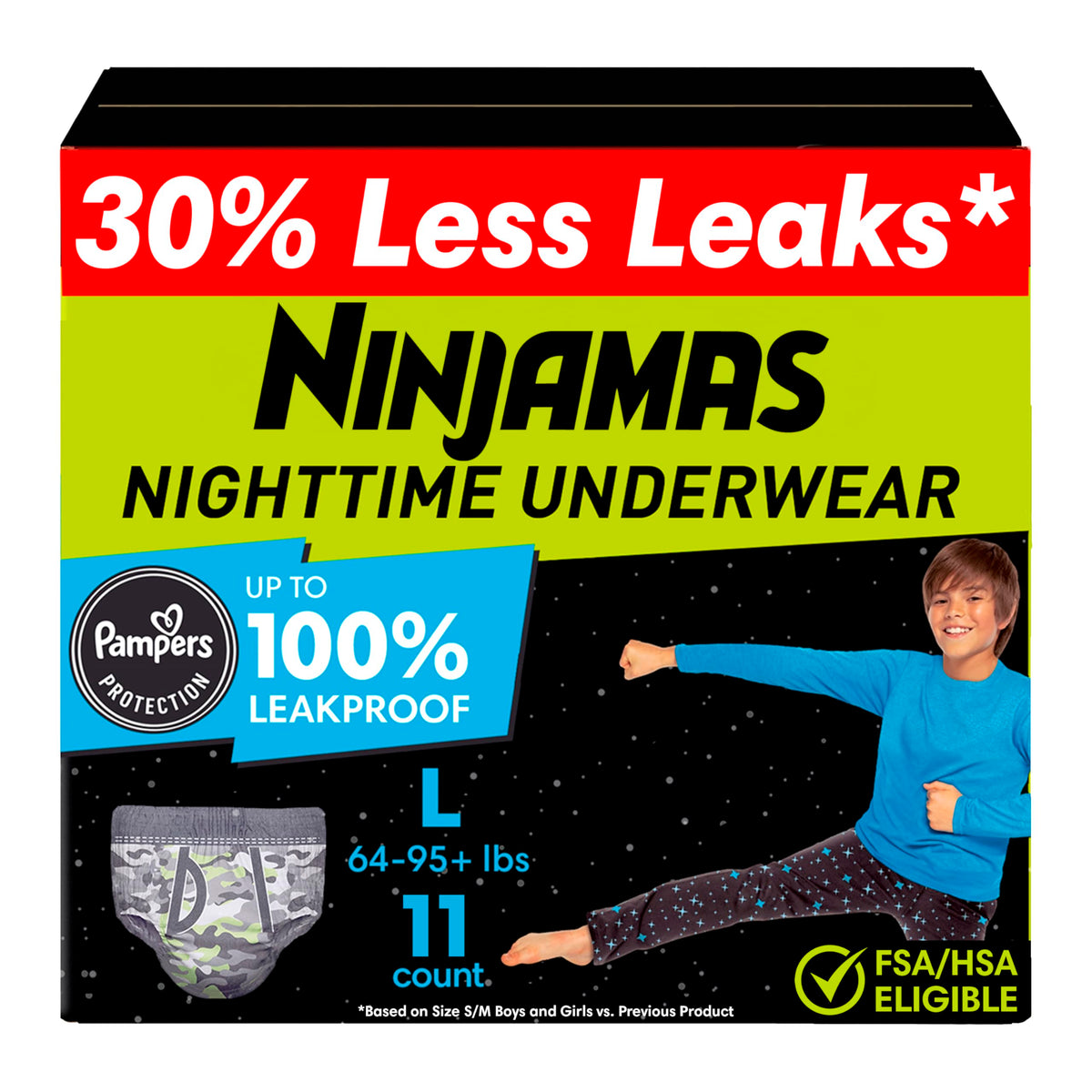 Ninjamas Boys Bedwetting Underwear, Size S/M (38-70 lbs), 14 Count, Overnight Protection, Ultra Absorbent, Hypoallergenic