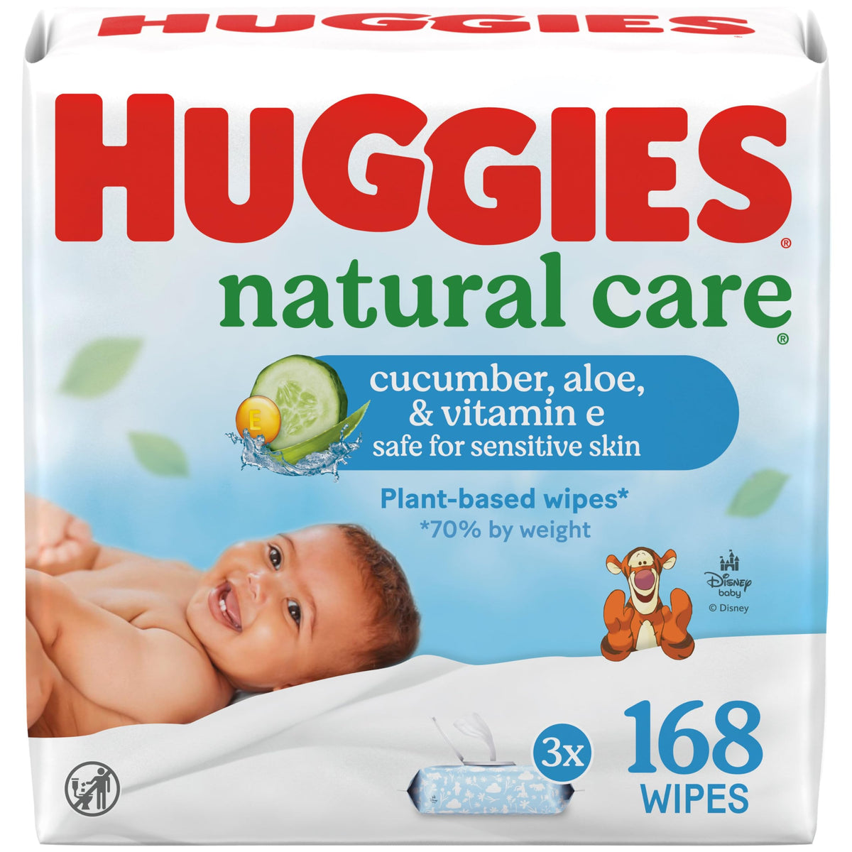 Huggies Natural Care Cucumber, Aloe and Vitamin E Baby Wipes, Hypoallergenic, Scented, 6 Flip-Top Packs (288 Wipes Total), Packaging May Vary